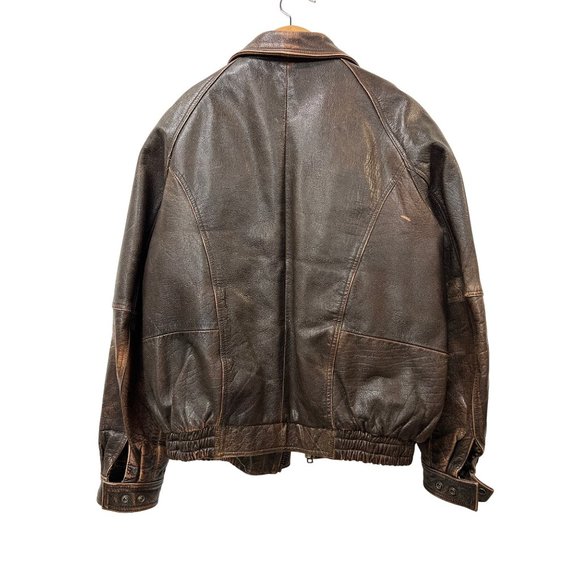 Vintage Leather King Motorcycle Jacket Brown Leather Bomber Biker Coat XL - Picture 8 of 12